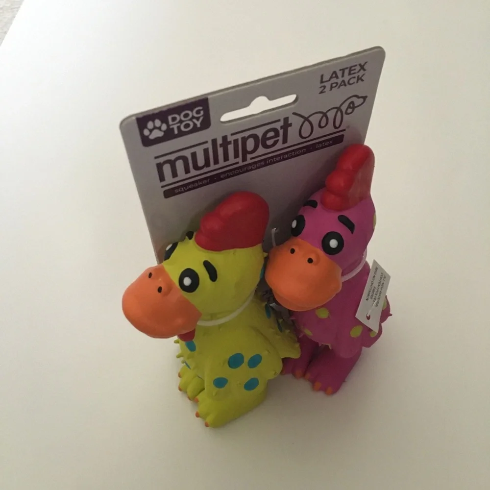 Dog Toys 2 Latex Chickens Squeakers Fetch Toss Play Squeak NEW | Multipet